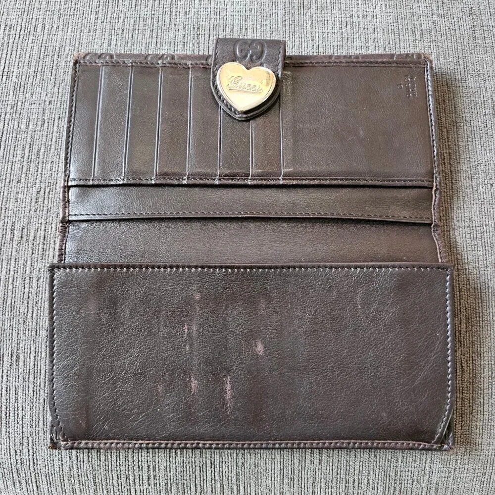 Gucci Guccissima Heart Continental Wallet Dark Brown 100 % Authentic